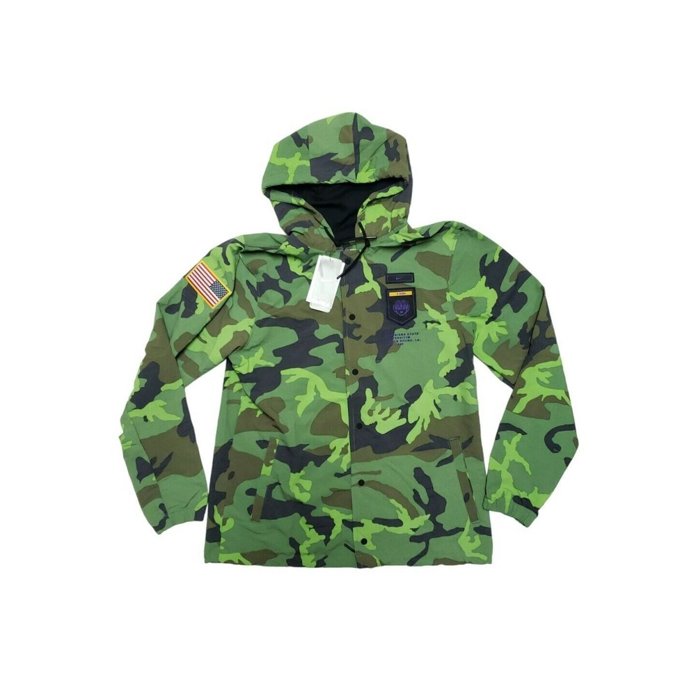 Nike LSU Tigers NCAA Camo Woven Wind Breaker Coach Jacket Mens Large DQ2232-328